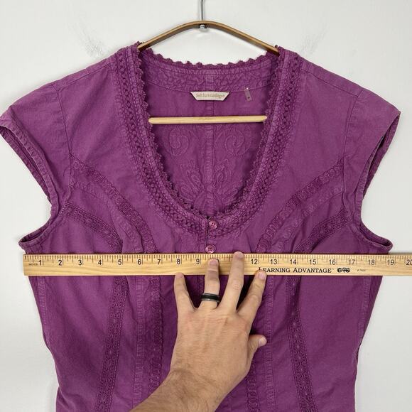 Soft Surroundings Women’s Size M Sleeveless Top Embroidered Button Up Purple - Picture 5 of 6